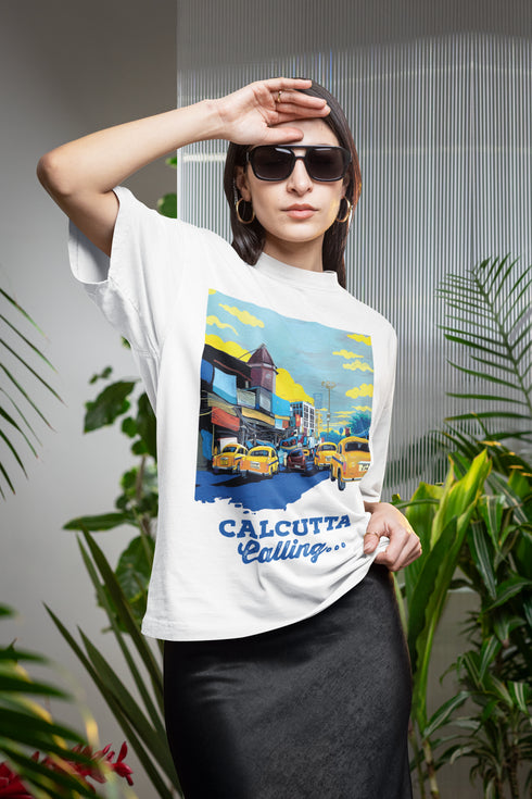 Printed T-Shirt - White - Calcutta Calling (Test)